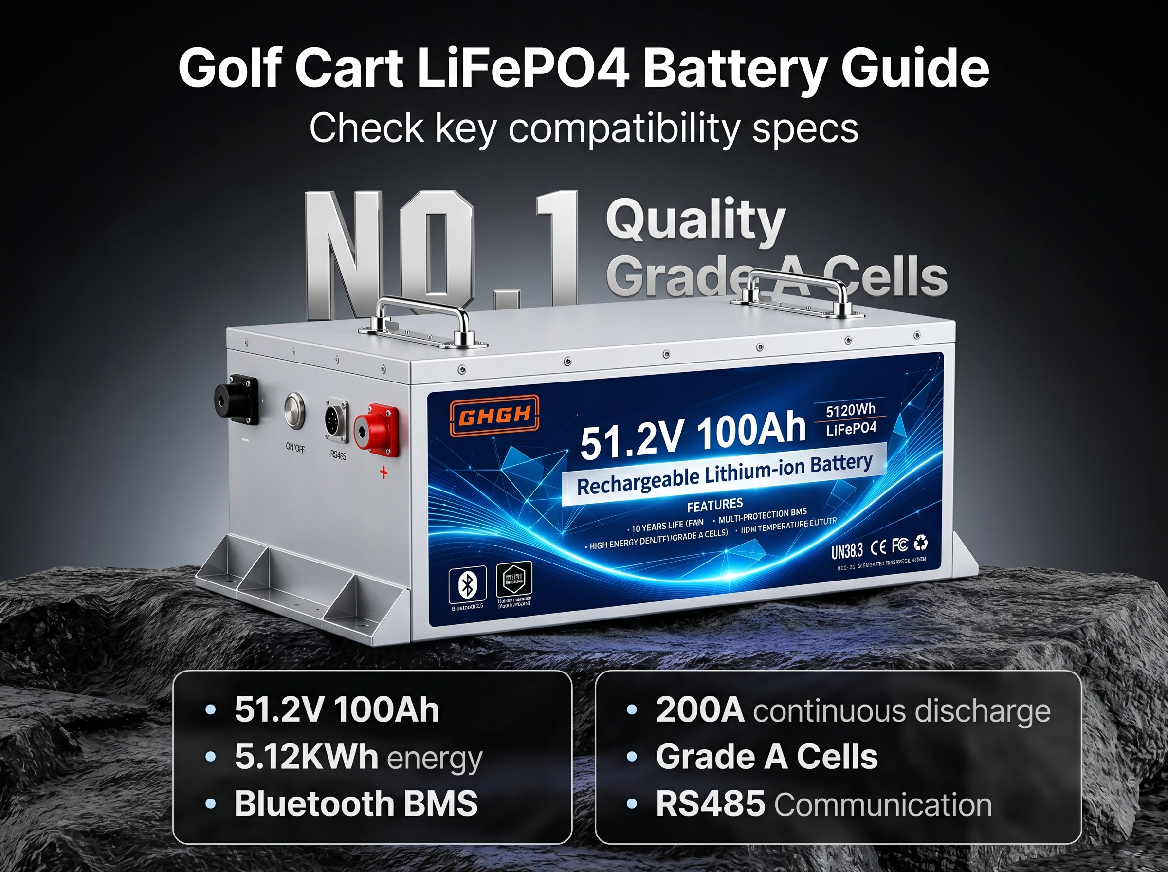 48V 100Ah 5120Wh Golf Cart Deep Cycle LiFePO4 51.2V 48V 36VLow-Speed Sightseeing Vehicle Lithium-Ion Golf Cart Battery Pack