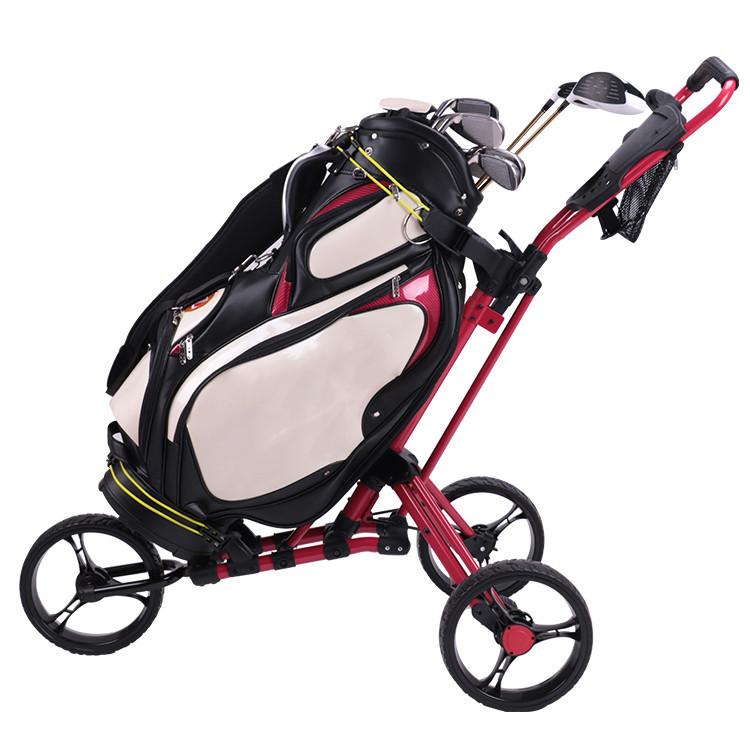 Custom Aluminum 4 Wheels Lightweight Foldable Golf Push Cart with Umbrella Stand for Outdoor Golf Play