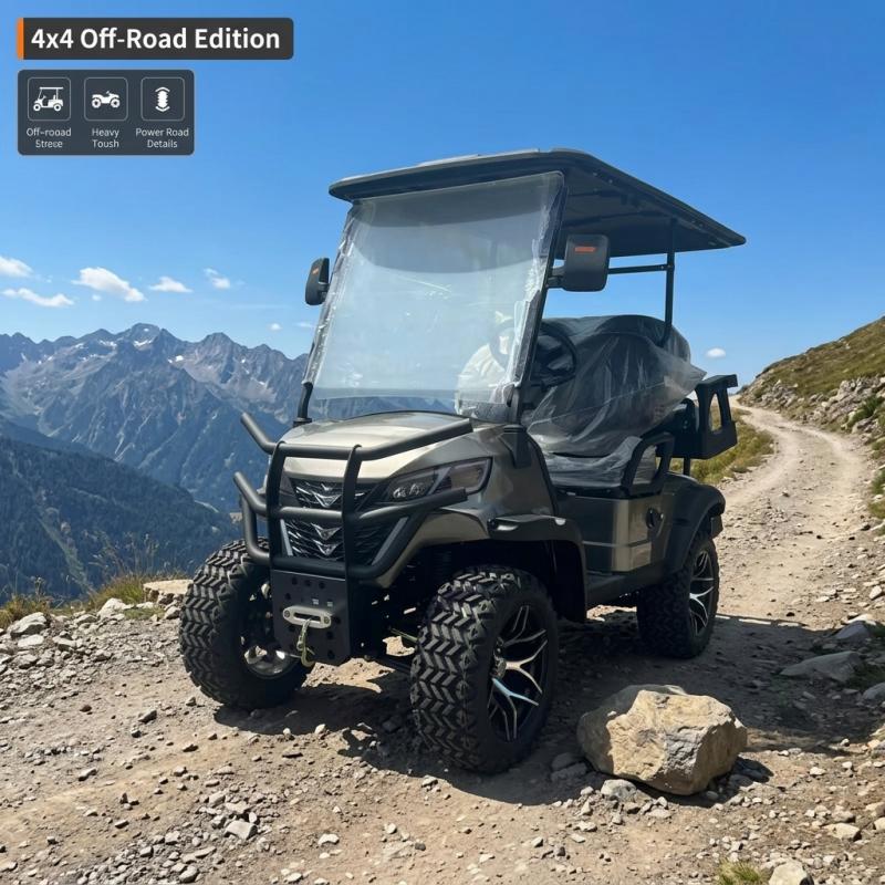 Eco Friendly 4 Seater Electric Golf Cart Foldable Rear Seat Utility Cargo Bed Front Disc/Rear Drum Brake System CE Approved