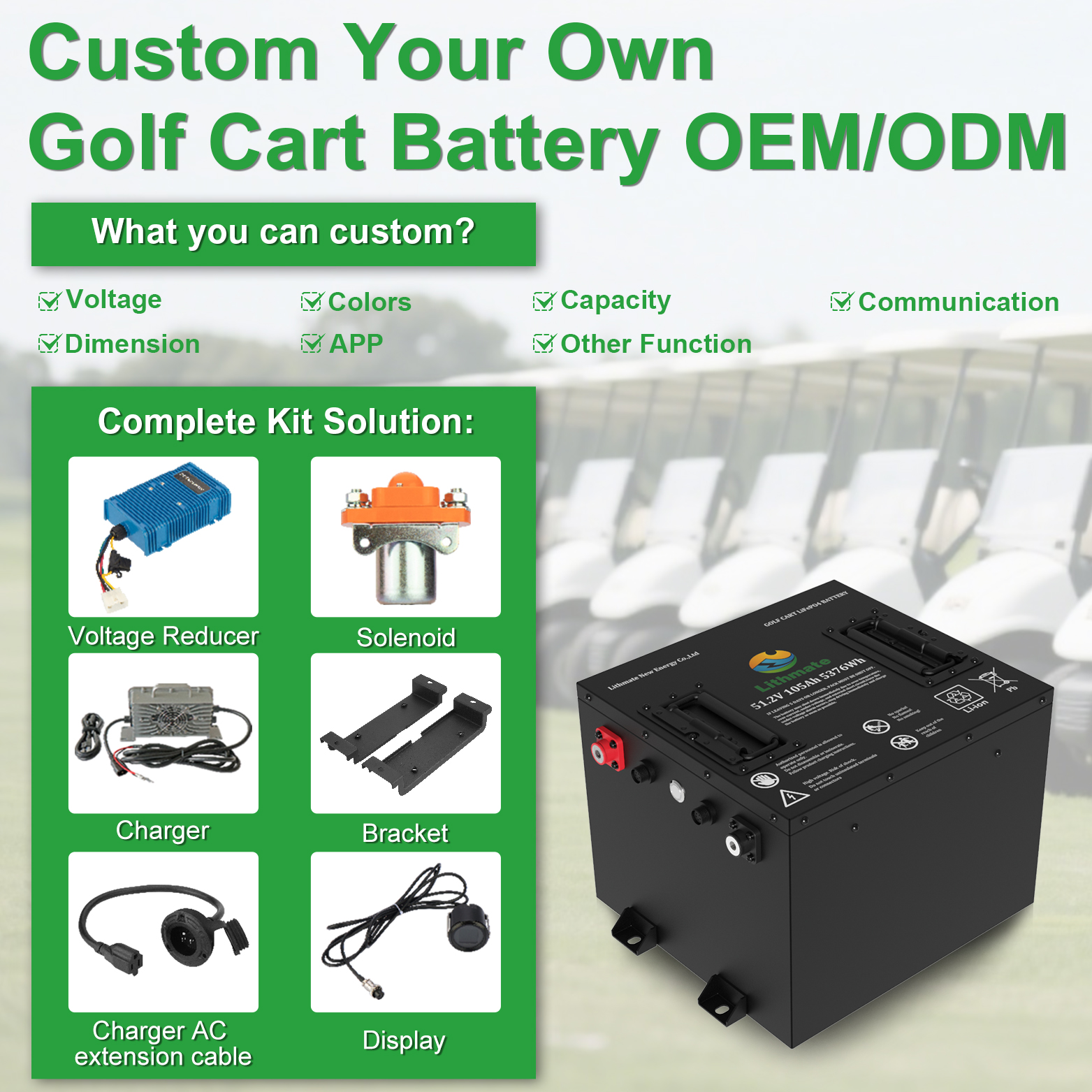 Complete Kit Solution Lithium Ion Battery Golf Cart 50Ah 60Ah 105Ah 48V Lithium Golf Cart Batteries