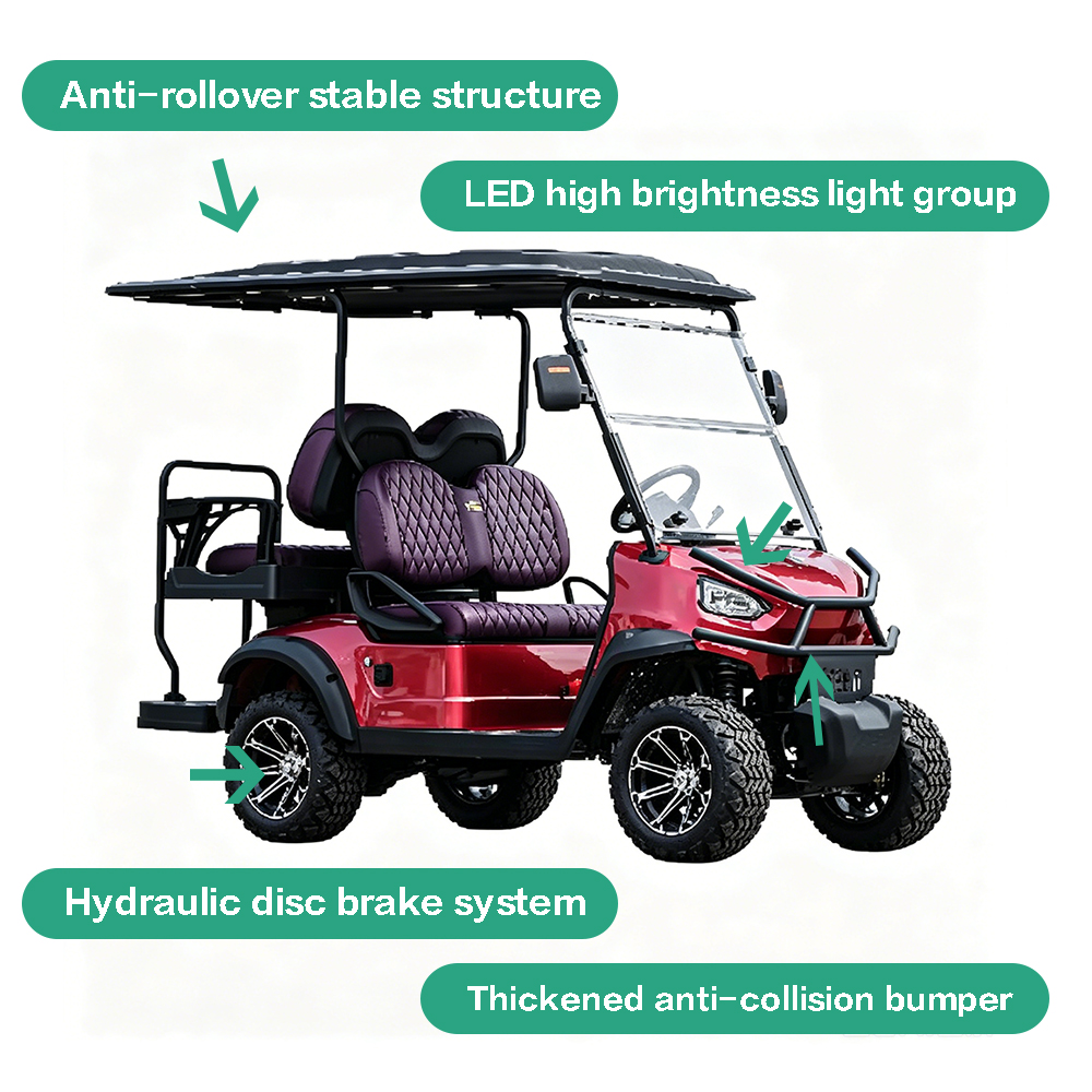 Deluxe 6 Seater White Ultra Endurance 72V Foldable Golf Cart Wood Grain Finish Industrial Zone Color /shape Can Be Customized