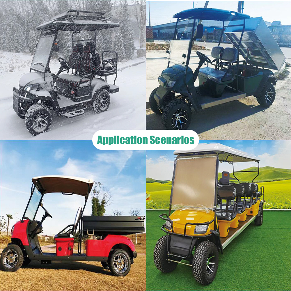 Deluxe 6 Seater White Ultra Endurance 72V Foldable Golf Cart Wood Grain Finish Industrial Zone Color /shape Can Be Customized