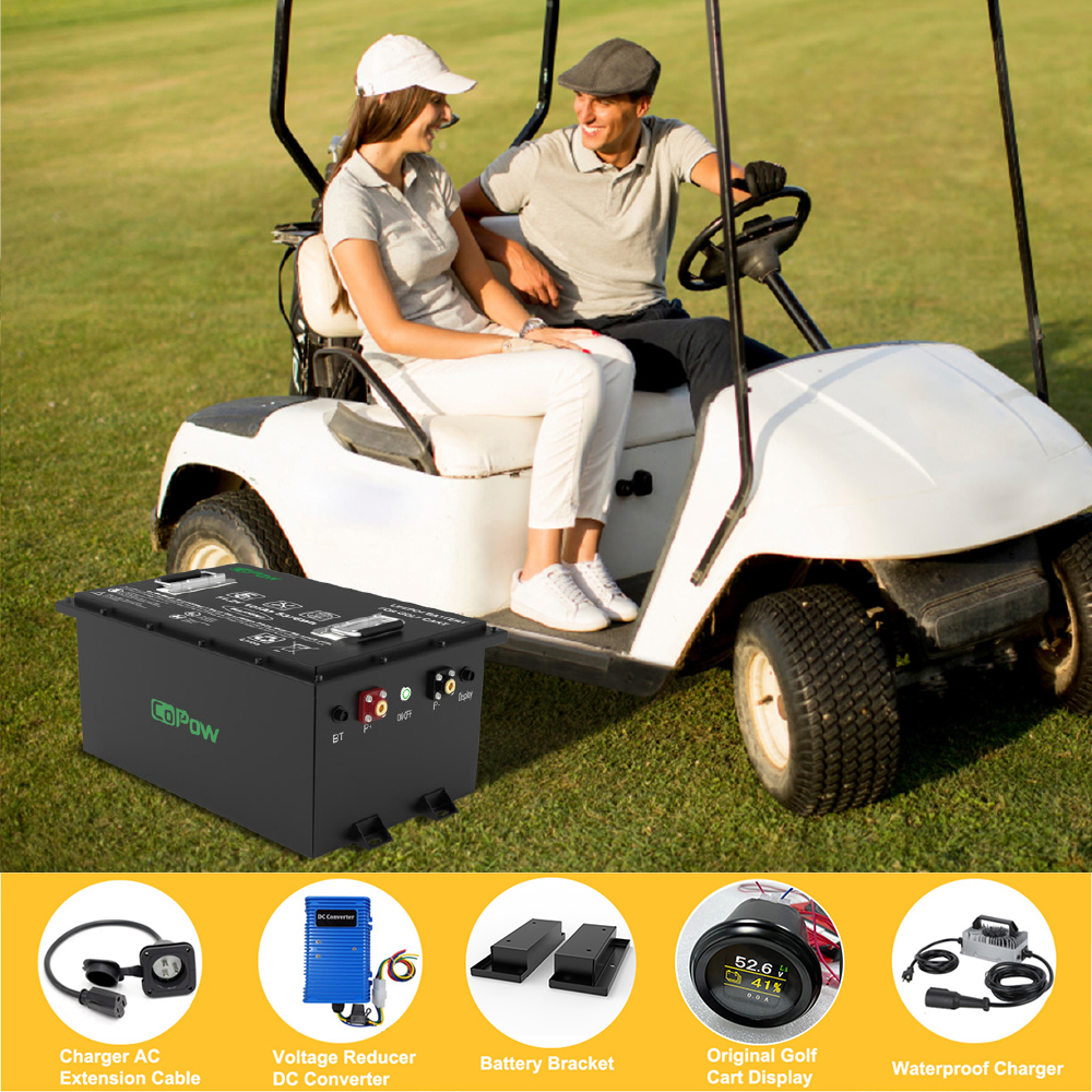 CoPow 48v 100Ah 5120Wh Club Cart Deep Cycle Lifepo4 51.2v 48 Volts Low Speed Sightseeing Car Lithium Ion Golf Cart Battery Pack