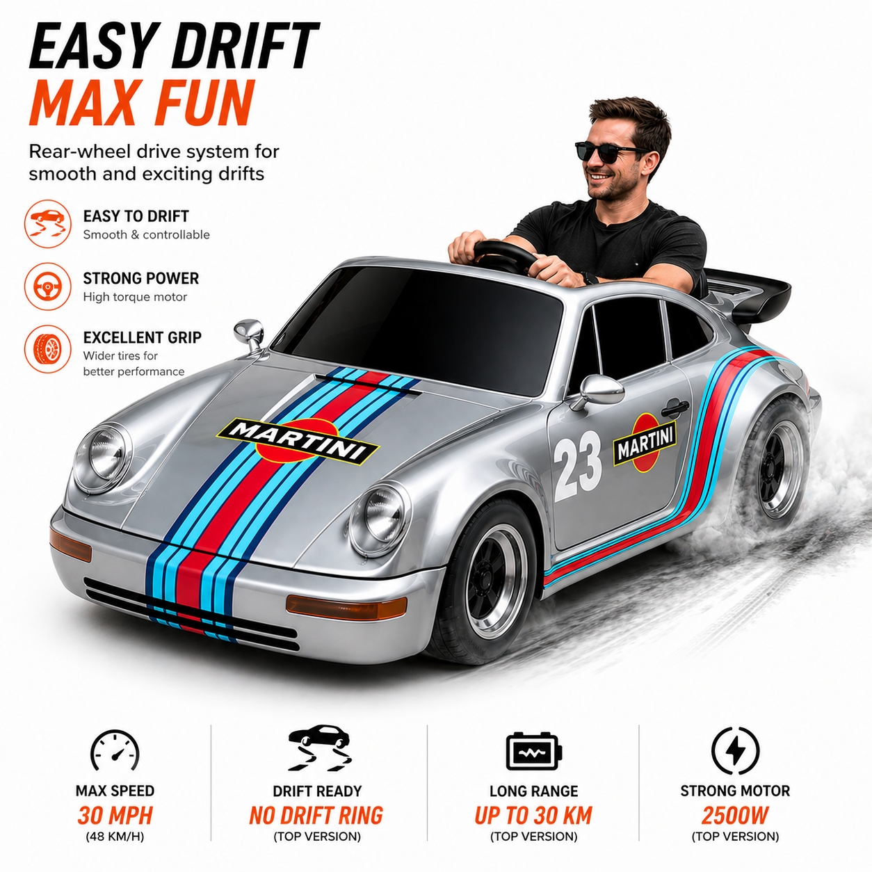 72V 2500W Electric Drift Go Kart Retro Sports Car Style Adult Ride On Racing Kart For Amusement Park Rental