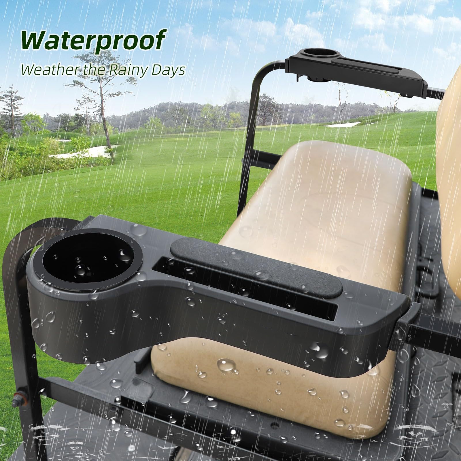 Golf Cart Accessories Black Golf Cart Rear Seat Cushioned Arm Rest with Cup Holder Set Fits All Club Car EZGO Yamaha Carts