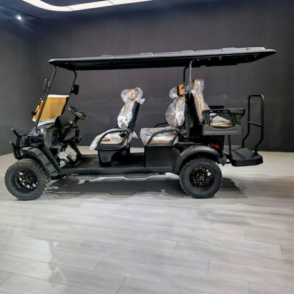 WELIFTRICH Electric 6 Seater Golf Cart with Roof Black Wheels CE/GCC Certified 30Km/h Speed for Resorts &amp; Hotels