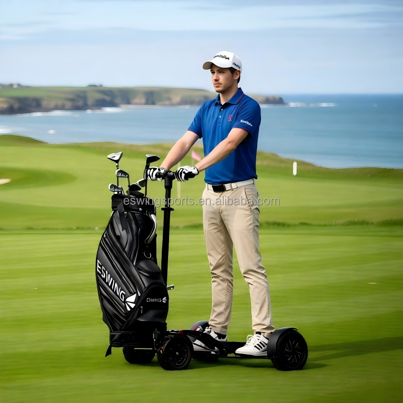 All-in-one 4 Wheel 1600W Powerful Electric Golf Carts Personal Stand on Battery Power Folding Golf Trolleys