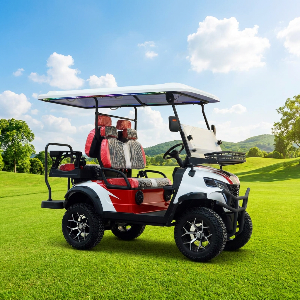 High Performance Off-road Electric Sightseeing 4 Seater Golf Cart With 72V Powerful Motor For Golf Courses Resort Transportation
