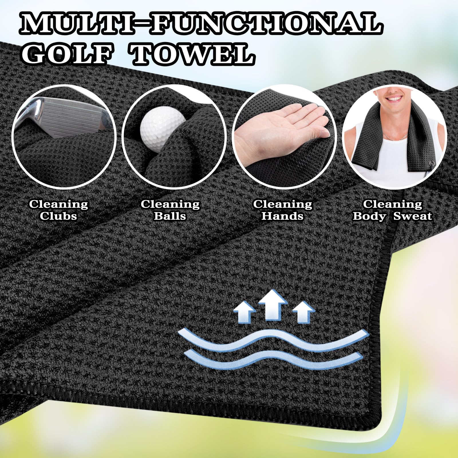 EM High Quality Microfiber Magnetic Golf Accessories Towel with Clip Cleaning Pocket Super Absorbent for Golf Bag Club Cart