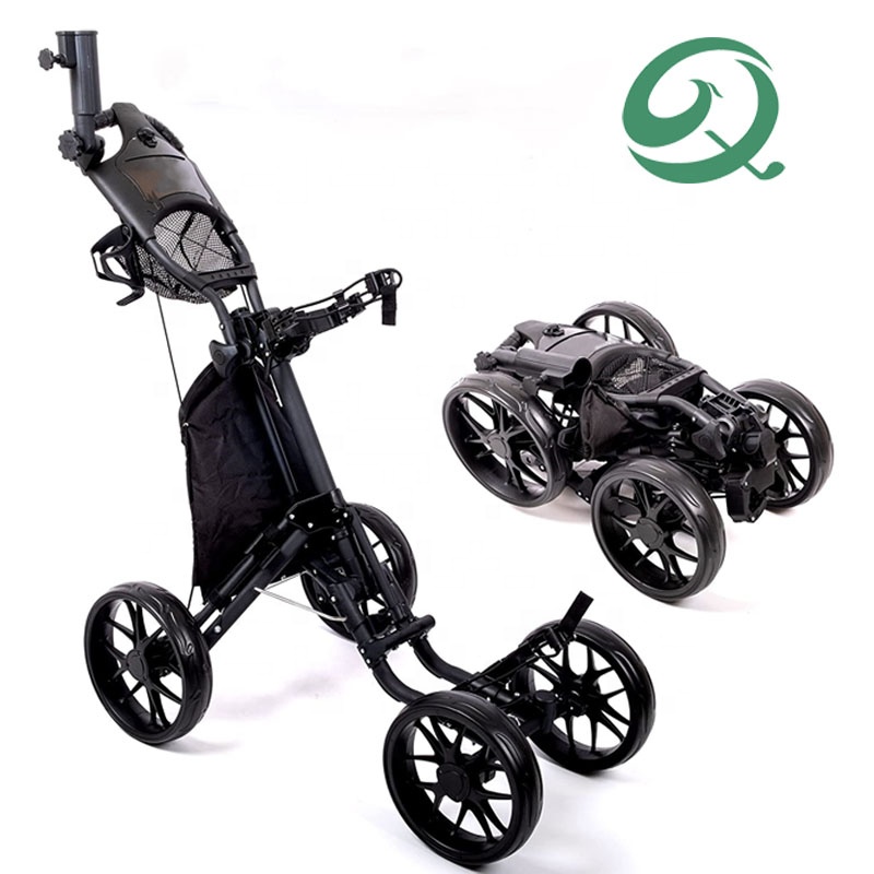 Factory Custom Your Logo Aluminum Folding Golf Trolley 4 Wheels Golf Push Pull Cart Compact Walking Golf Bag Cart with One-Click