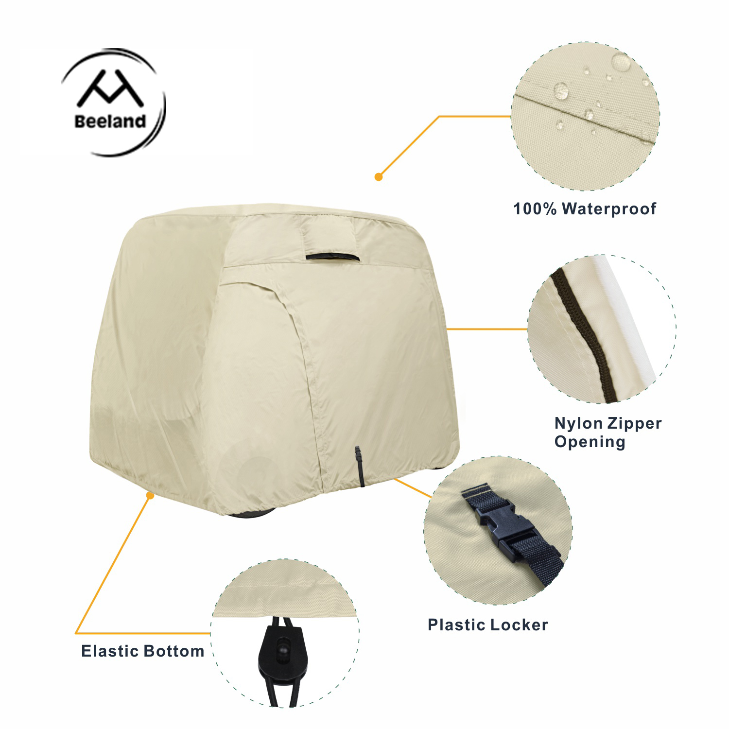 BEELAND 600D Waterproof Golf Cart Cover Universal Fits for Most Brand 2/4 /6 Passenger Golf Cart