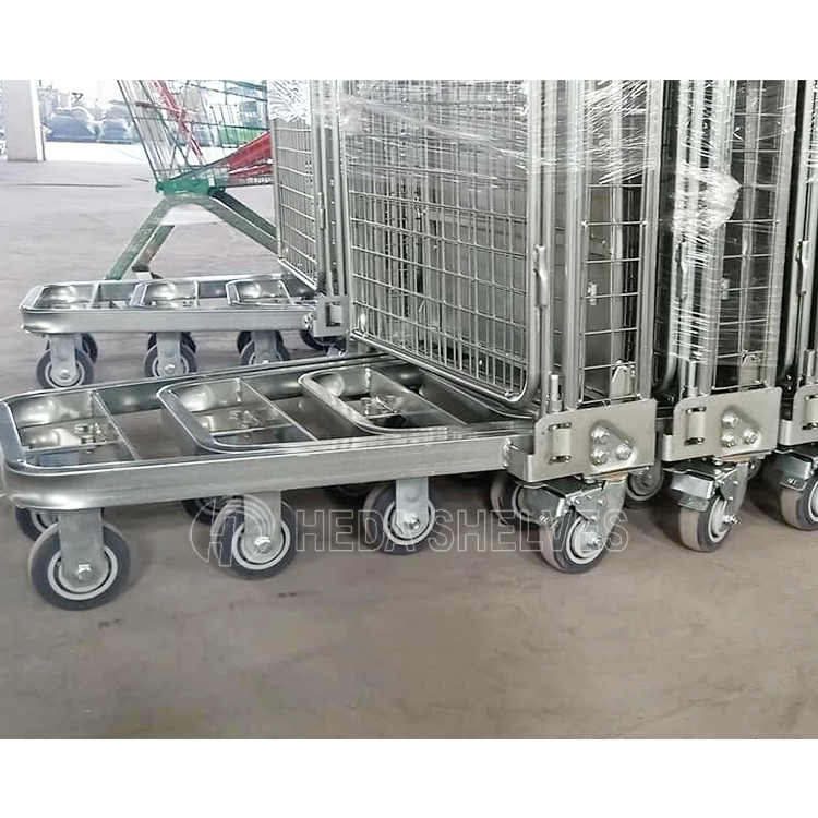 Wire Mesh Warehouse Roll Container Foldable Roll Trolley Logistic Cart
