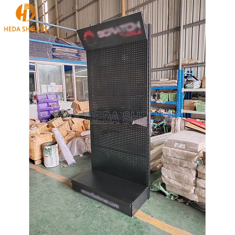 Promotional Floor Standing Metal Pegboard With Hook Hardware Tools Display Rack Shelf
