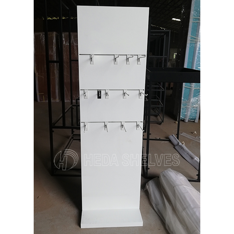 Customized White Single Side Display Rack With Slatwall Hooks