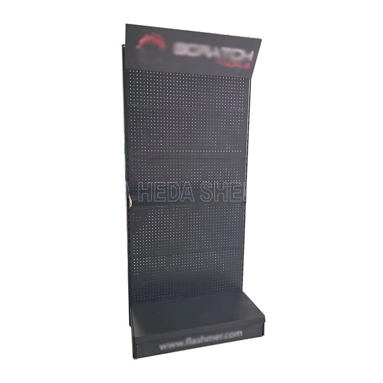 Promotional Floor Standing Metal Pegboard With Hook Hardware Tools Display Rack Shelf