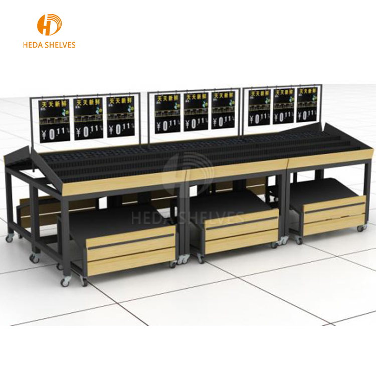 3 Tier Supermarket Fruit Vegetable Display Rack Shelf