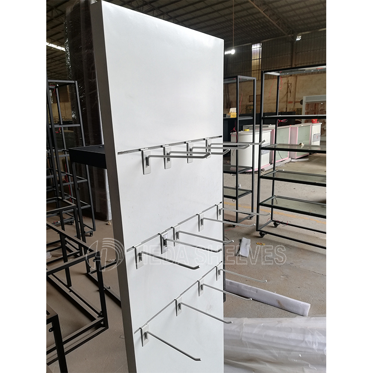 Customized White Single Side Display Rack With Slatwall Hooks