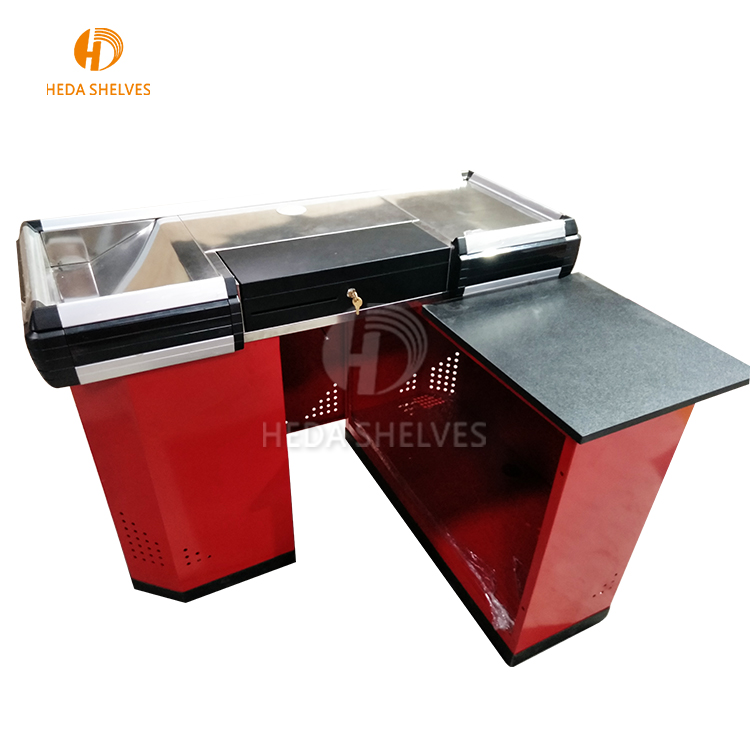 Fast Auto Cashier Counter Stainless Steel Supermarket Checkout Counter With Conveyor Belt