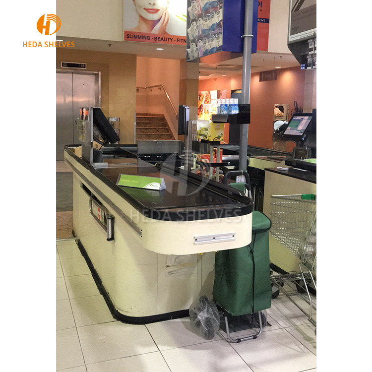 China Factory Direct Sale Electronic Supermarket Checkout Counter With Conveyor Belt, Cashier Desk