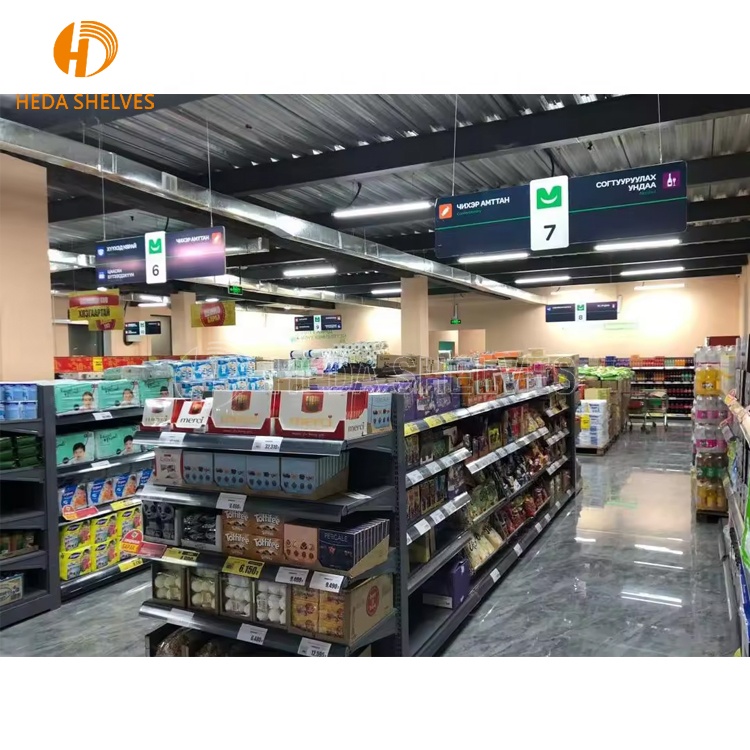 Modern Double-Sided Heavy Duty Supermarket Shelves Light Duty Metal and Steel Store Shelf Gondola Grocery Display