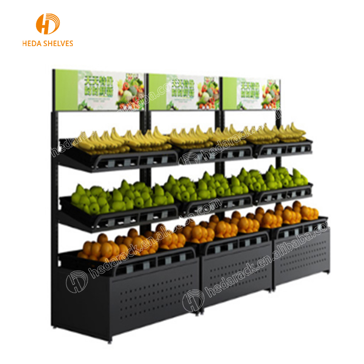 3 Tier Supermarket Fruit Vegetable Display Rack Shelf