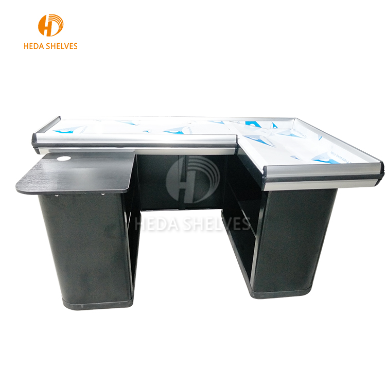 Fast Auto Cashier Counter Stainless Steel Supermarket Checkout Counter With Conveyor Belt