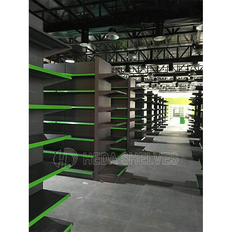 Fashion Q235B Steel Wood Display Stand Supermarket Shelves Gondola Rack