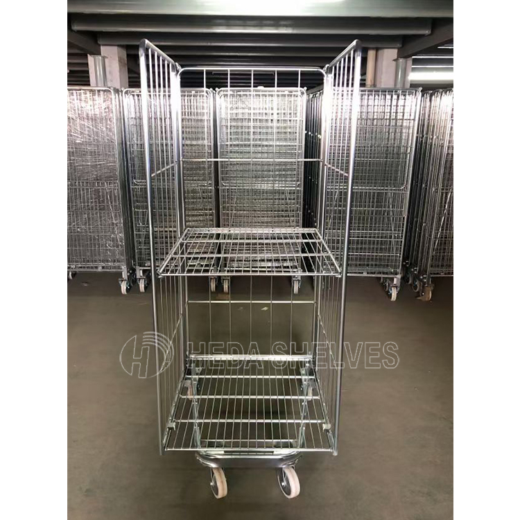Competitive Price Warehouse Folding Rolling Metal Container Storage Cage With Wheels