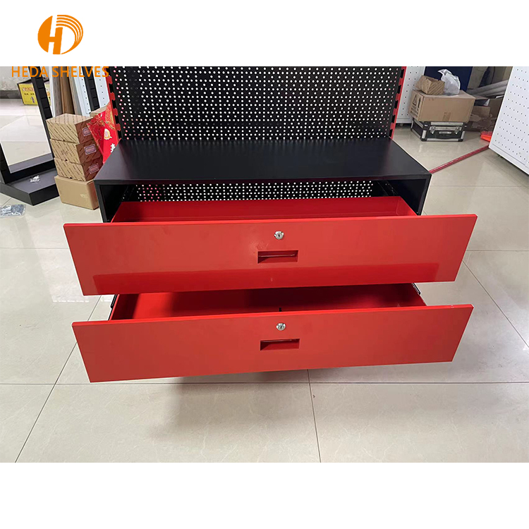 Custom Hardware Tools Single-sided Gondola Shelving Freestanding Pegboard Display Rack Heavy Duty Metal Merchandising Stand