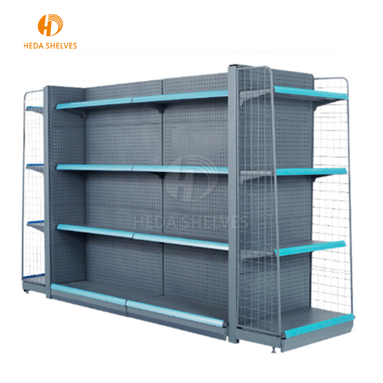 Customized Double-Sided Supermarket Shelving Gondola Light Duty Steel Gondola Shelf Rack for Display