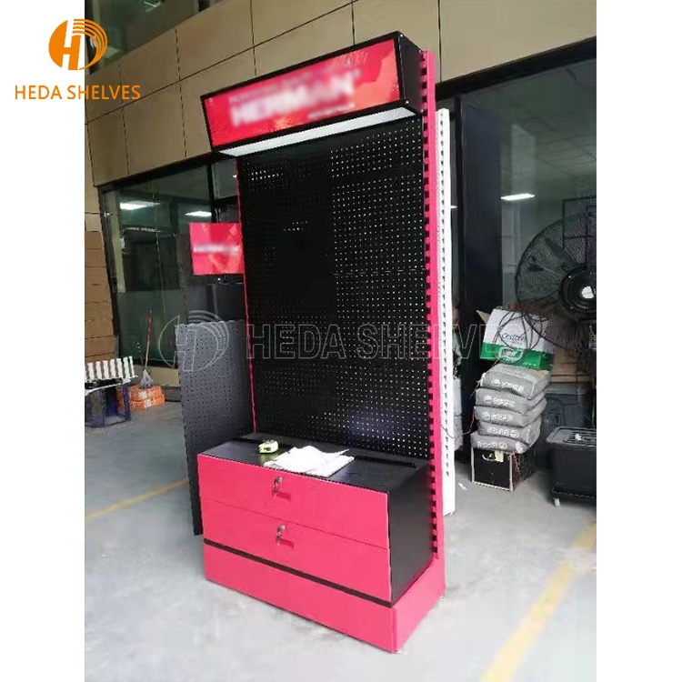 Floor-Standing Metal Pegboard Display Racks for Power Tools for Hardware Store Showroom