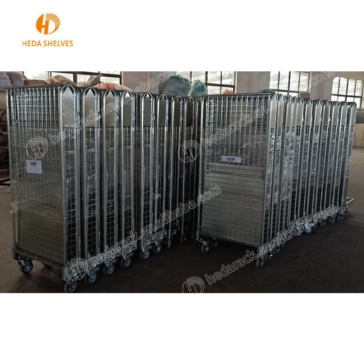 Returnable Foldable and Stackable Metal Zinc Plate Pet Preforms Wire Mesh Steel Storage Cargo Pallet Cages/box With Wheels