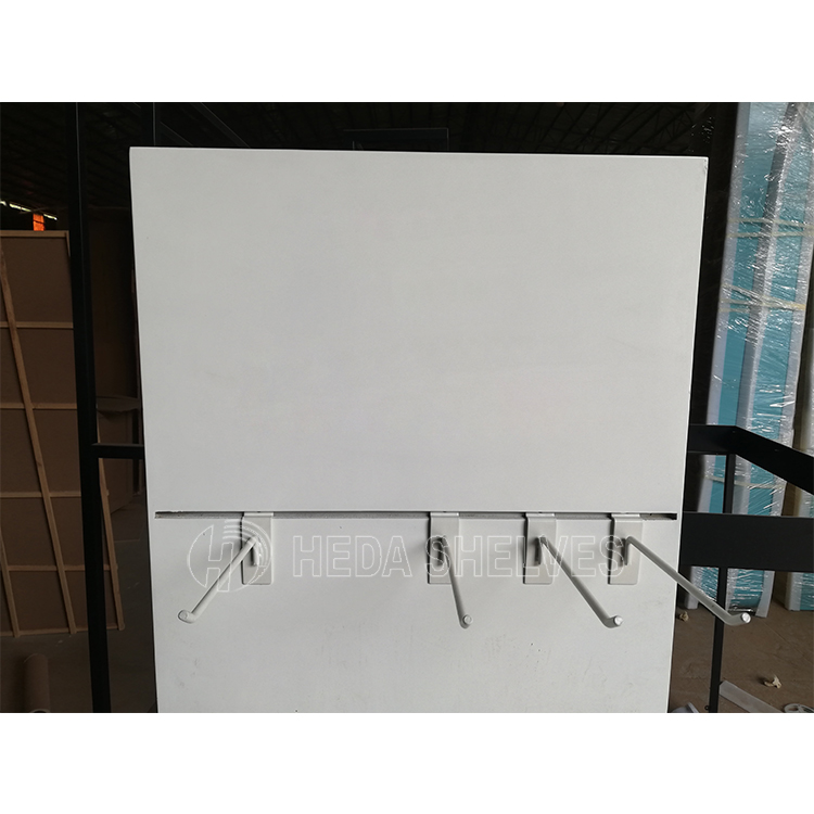 Customized White Single Side Display Rack With Slatwall Hooks