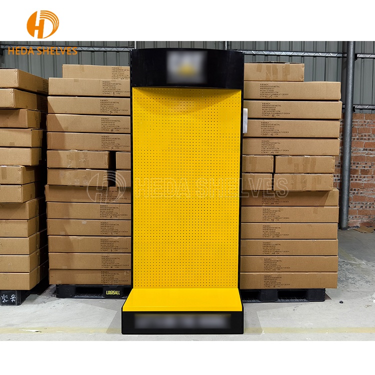 Modern LED Light Hardware Tool Display Stand Floor-Standing Metal Pegboard Rack for Power Tools