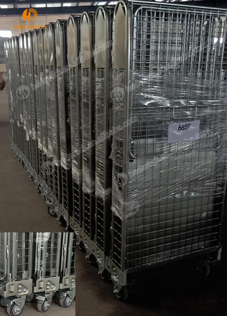 Returnable Foldable and Stackable Metal Zinc Plate Pet Preforms Wire Mesh Steel Storage Cargo Pallet Cages/box With Wheels