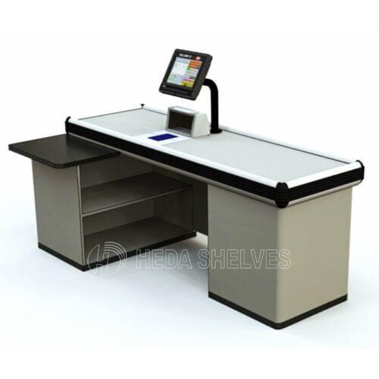 Convenience Store Simple Steel Wood Style Shop Equipment Supermarket Cashier Table Checkout Counter