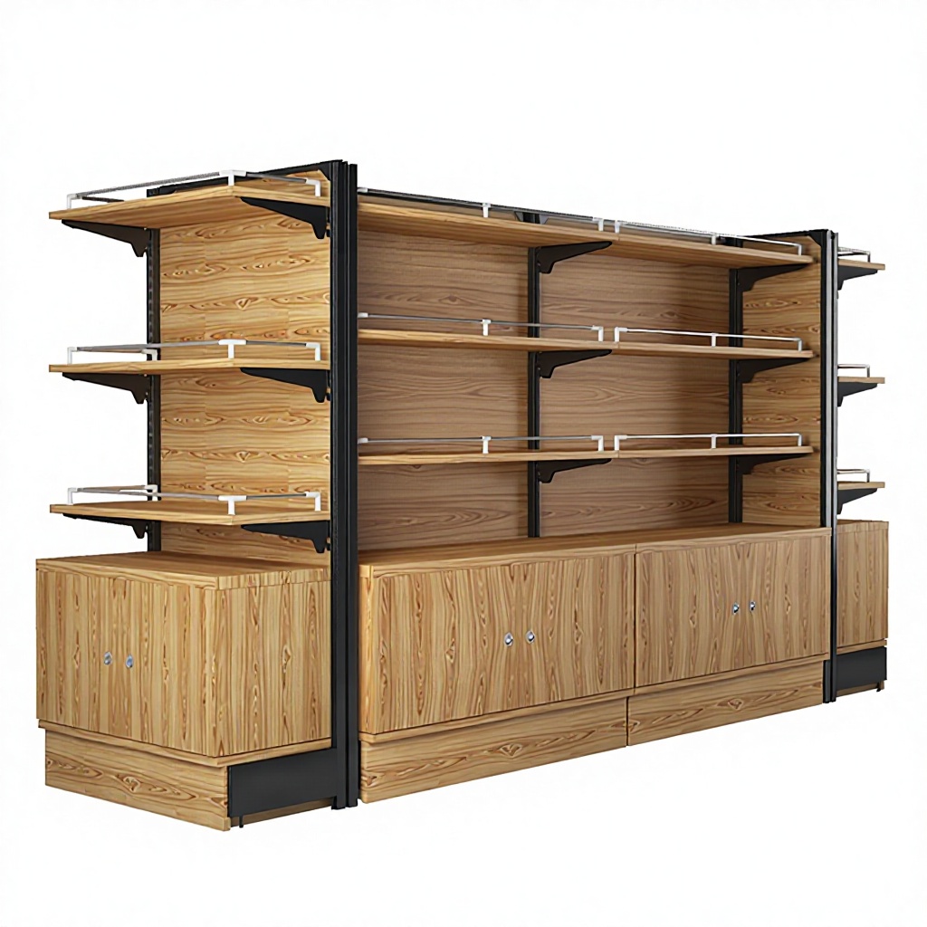 Retail Store Wood Shelving Supermarket Display Metal Shelf and Grocery Island Wooden Gondola