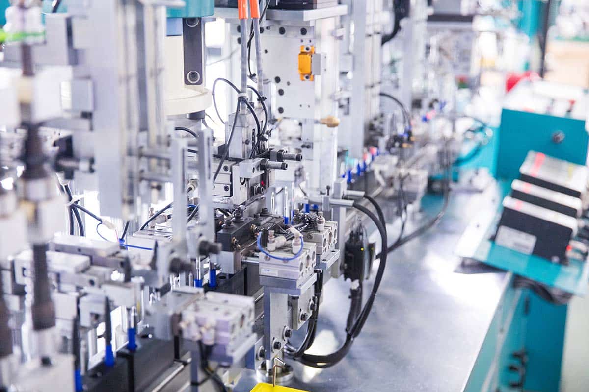 Droned Vape factory production floor with advanced manufacturing equipment