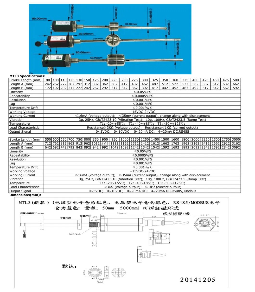 Mtl Series 400mm Magnetostrictive Precision Liquid Level Distance Sensor