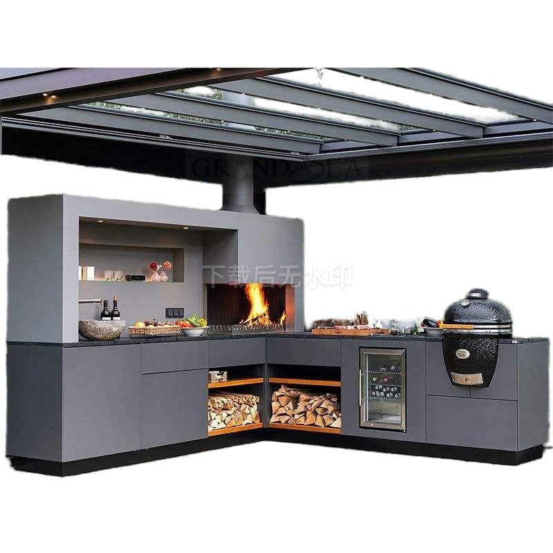 Multi-Functional Patio Outdoor Kitchen with Compact Refrigerator