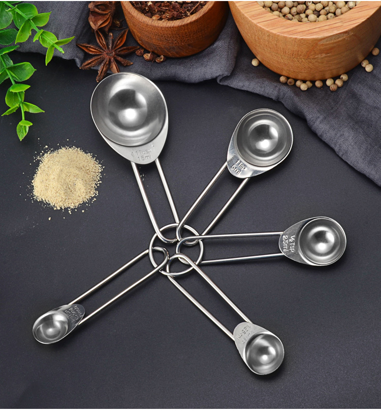 5PCS/Set Stainless Steel Measuring Spoon Coffee Milk Powder Kitchen Scale Baking Teaspoons Sugar Tool