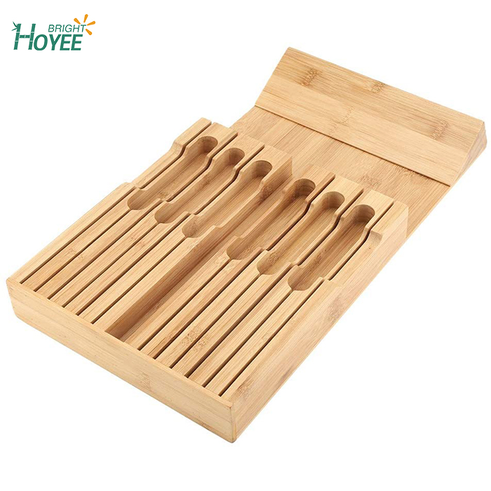 in-Drawer Bamboo Knife Block, Drawer Knife Set Storage Made From Quality Bamboo (12 Knife Organizer)