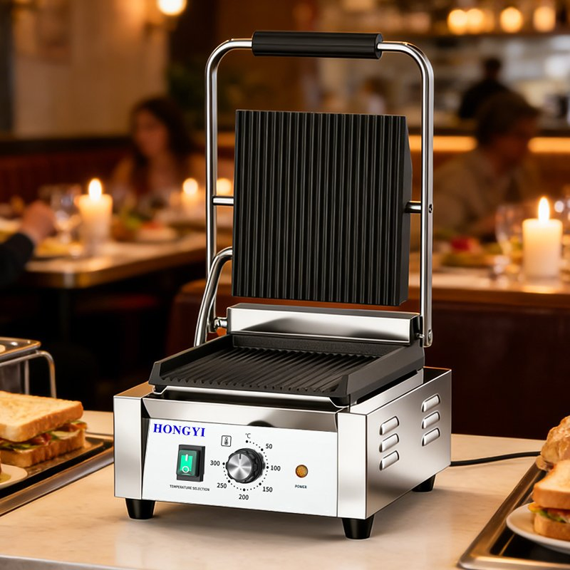 Honhyi Hy-811 Commercial Contact Grill Press-Stainless Steel 1800W Electric AC 220-240V Easy Clean Maintenance for Kitchens