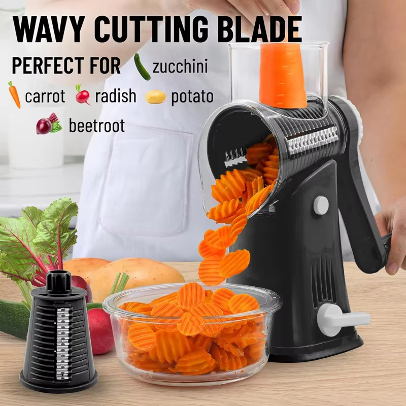 3 in 1 Slicing Grater Spiral Slicer Hand Manual Rotary Hand Cheese Grater Food Processor Blender Potato Vegetable Chopper Cutter