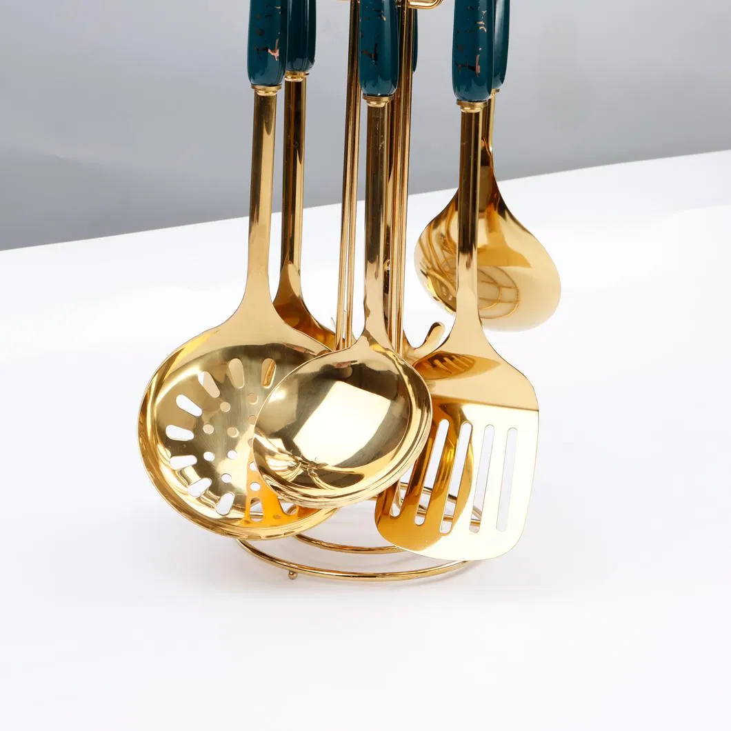 Kitchen Utensil Set Ceramic Handle Golden Stainless Steel Luxury Elegant Customized