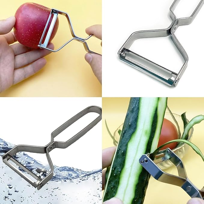 Metal Potato Peeler with 10PCS Replaceable Peeler Blades, Detachable Y Shaped Veggie Peeler for Kitchen, Premium Stainless Steel Fruit Peeler, Ultra Sharp