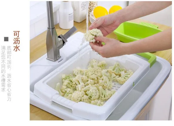 Multi Functional Greater Portable Kitchen Tools 9 in 1 Plastic Collapsible Chopping Cutting Board with Folding Strainer Colander