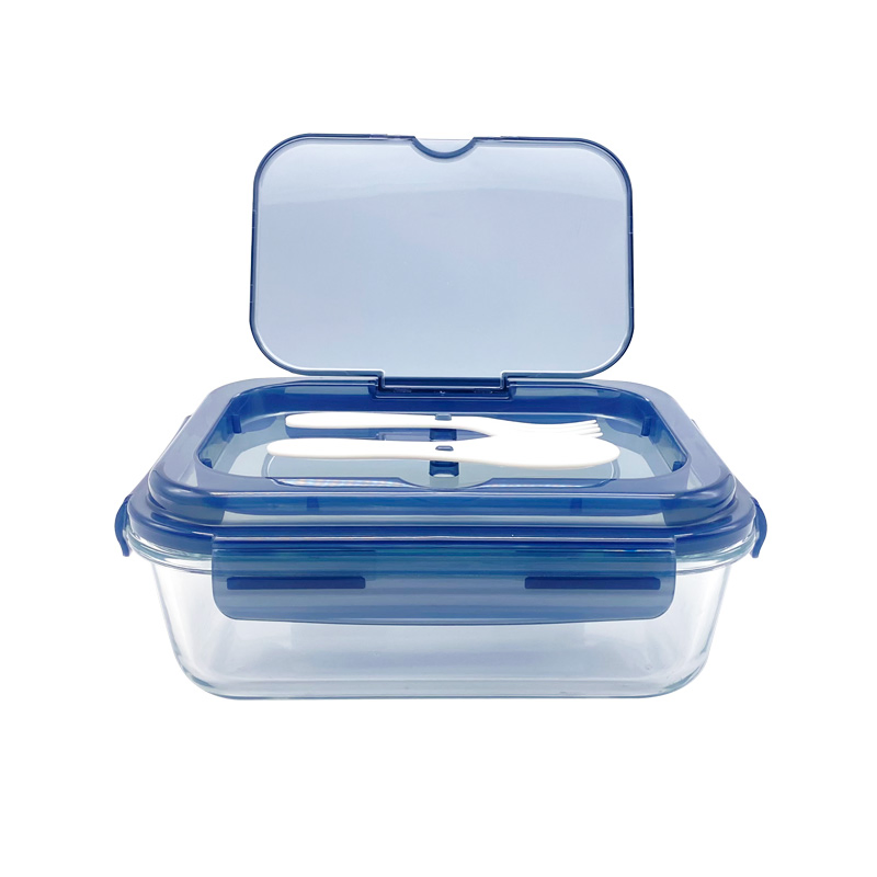 Glass Lunch Box with Fork and Knife Glass Food Storage Containers Rectangular