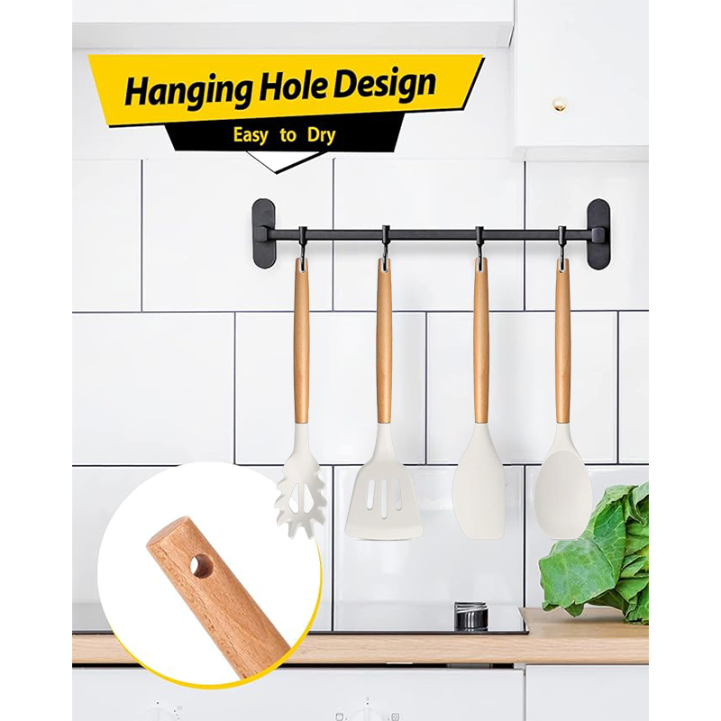 Premium Silicone Kitchen Utensils Set with Wooden Handles