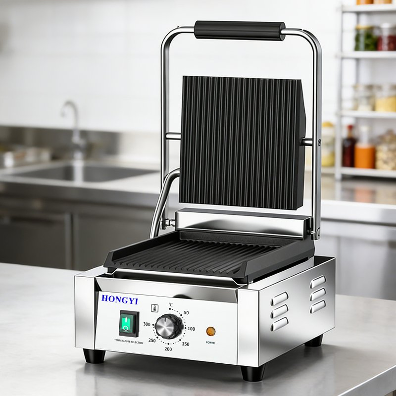 Honhyi Hy-811 Commercial Contact Grill Press-Stainless Steel 1800W Electric AC 220-240V Easy Clean Maintenance for Kitchens